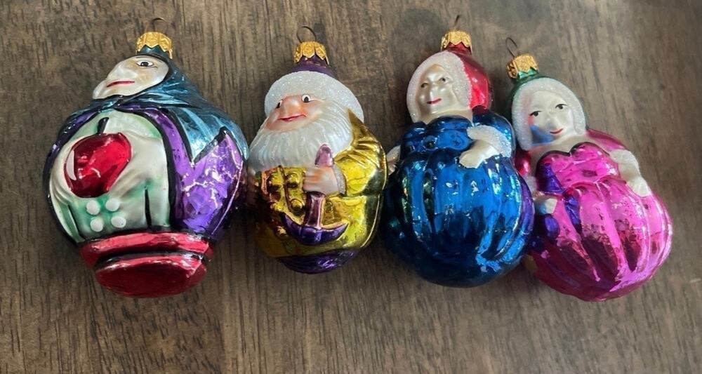 Vintage Enesco Calik’s Artsitry Polish glass ornaments set of 4 Christmas